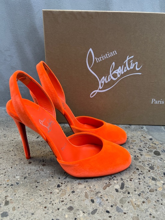 Christian Louboutin Shoes - Christian Louboutin Bright Orange Suede Slingback Pumps
